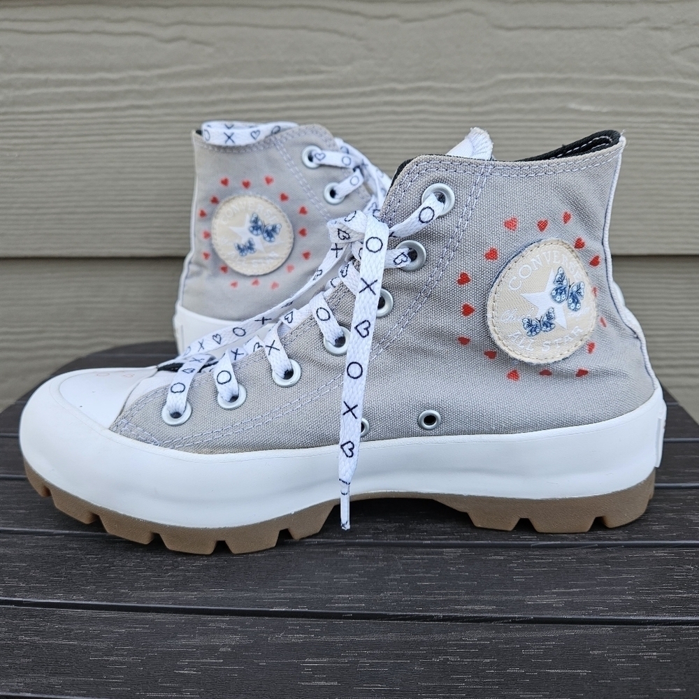 Converse All Star Lift Platform Run Star Shoes Gray Blue Hearts Women's Size 8 - Picture 15 of 15